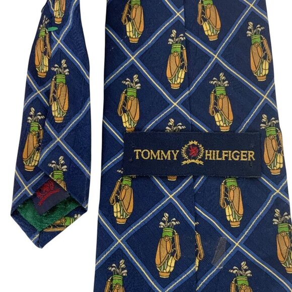 Vintage Tommy Hilfiger Mens Tie Golf Clubs Bag Navy Blue Imported Silk USA - Picture 3 of 4